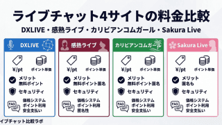 ライブチャット4サイトの料金比較をまとめた図解
